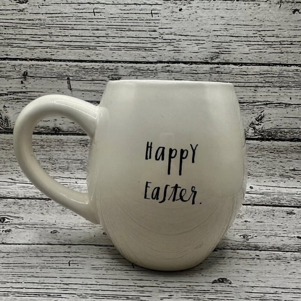 Rae Dunn Easter Egg Shaped Coffee Mug - Happy Easter - Purple - Striped Egg​​​​